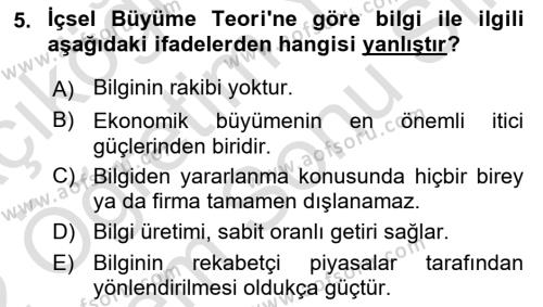 İktisadi Büyüme Dersi 2021 - 2022 Yılı (Final) Dönem Sonu Sınavı 5. Soru