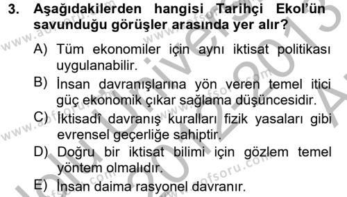 İktisat Tarihi Dersi 2012 - 2013 Yılı (Vize) Ara Sınavı 3. Soru