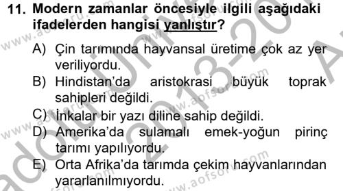 İktisat Tarihi Dersi 2013 - 2014 Yılı (Vize) Ara Sınavı 11. Soru