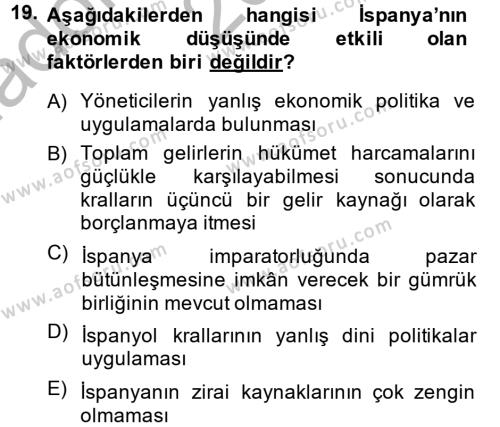 İktisat Tarihi Dersi 2013 - 2014 Yılı (Vize) Ara Sınavı 19. Soru