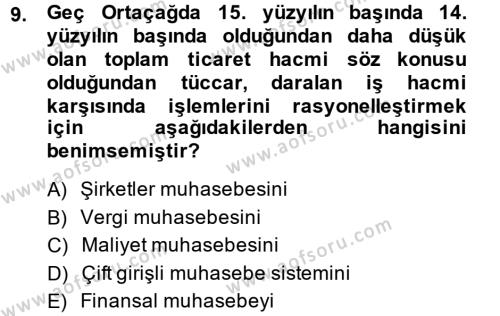 İktisat Tarihi Dersi 2013 - 2014 Yılı (Vize) Ara Sınavı 9. Soru
