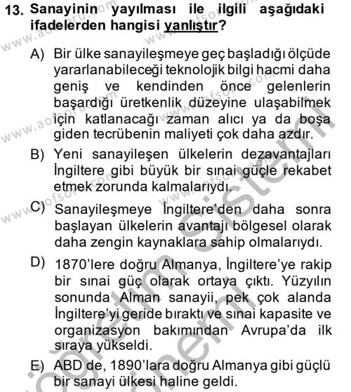 İktisat Tarihi Dersi 2013 - 2014 Yılı (Final) Dönem Sonu Sınavı 13. Soru