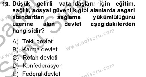 İktisat Tarihi Dersi 2013 - 2014 Yılı (Final) Dönem Sonu Sınavı 19. Soru