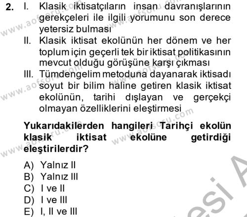 İktisat Tarihi Dersi 2014 - 2015 Yılı (Vize) Ara Sınavı 2. Soru