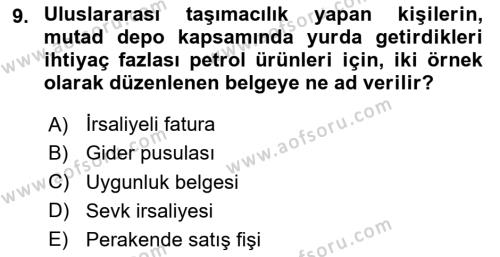 Belge Yönetimi ve Ofis Uygulamaları Dersi 2023 - 2024 Yılı (Vize) Ara Sınavı 9. Soru