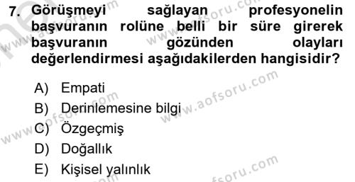 Görüşme Teknikleri Dersi 2021 - 2022 Yılı (Vize) Ara Sınavı 7. Soru