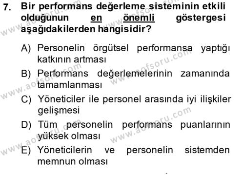 Performans Yönetimi Dersi 2013 - 2014 Yılı (Vize) Ara Sınavı 7. Soru