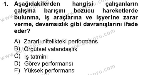 Performans Yönetimi Dersi 2013 - 2014 Yılı Tek Ders Sınavı 1. Soru