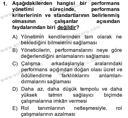 Performans Yönetimi Dersi 2014 - 2015 Yılı (Vize) Ara Sınavı 1. Soru