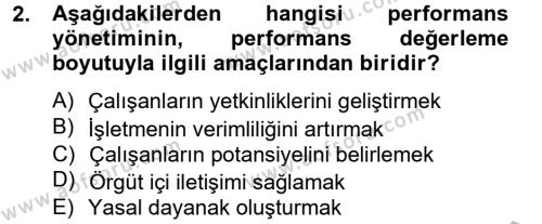 Performans Yönetimi Dersi 2014 - 2015 Yılı (Final) Dönem Sonu Sınavı 2. Soru