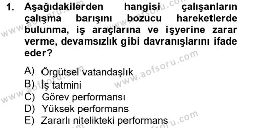 Performans Yönetimi Dersi 2014 - 2015 Yılı Tek Ders Sınavı 1. Soru