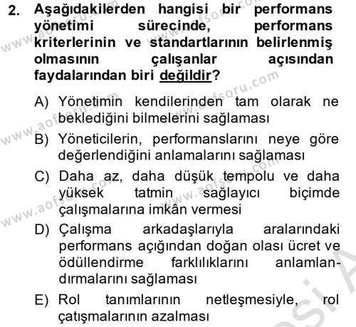Performans Yönetimi Dersi 2014 - 2015 Yılı Tek Ders Sınavı 2. Soru