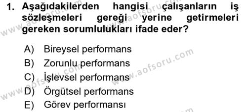 Performans Yönetimi Dersi 2015 - 2016 Yılı (Vize) Ara Sınavı 1. Soru
