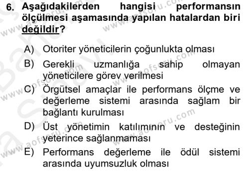 Performans Yönetimi Dersi 2015 - 2016 Yılı (Vize) Ara Sınavı 6. Soru