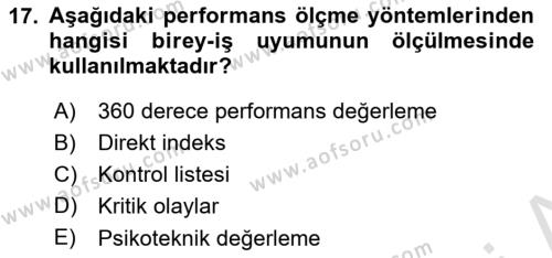 Performans Yönetimi Dersi 2023 - 2024 Yılı (Vize) Ara Sınavı 17. Soru