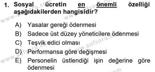 Ücret ve Ödül Yönetimi Dersi 2018 - 2019 Yılı Yaz Okulu Sınavı 1. Soru