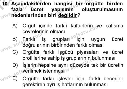 Ücret ve Ödül Yönetimi Dersi 2018 - 2019 Yılı Yaz Okulu Sınavı 10. Soru