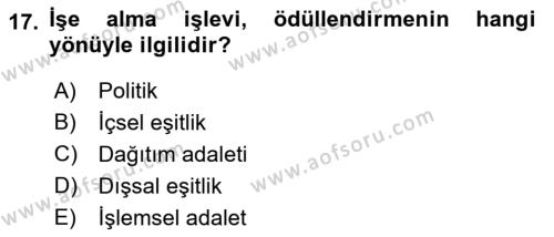 Ücret ve Ödül Yönetimi Dersi 2018 - 2019 Yılı Yaz Okulu Sınavı 17. Soru