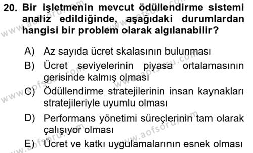 Ücret ve Ödül Yönetimi Dersi 2018 - 2019 Yılı Yaz Okulu Sınavı 20. Soru