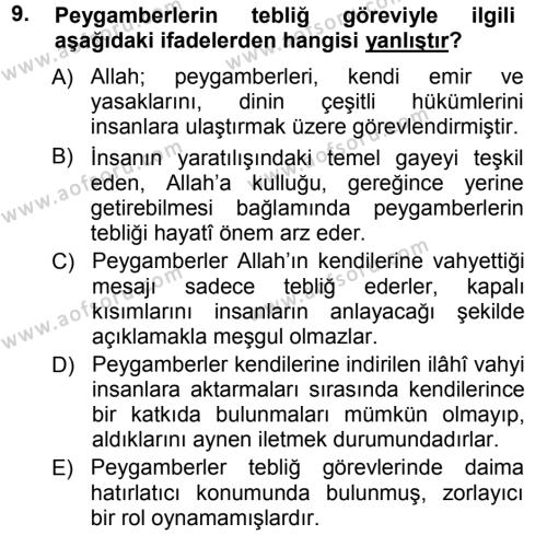 İslam İnanç Esasları Dersi 2012 - 2013 Yılı (Vize) Ara Sınavı 9. Soru