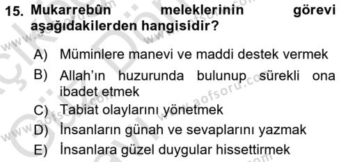 İslam İnanç Esasları Dersi 2022 - 2023 Yılı (Vize) Ara Sınavı 15. Soru