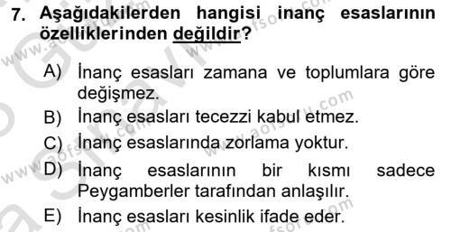 İslam İnanç Esasları Dersi 2022 - 2023 Yılı (Vize) Ara Sınavı 7. Soru