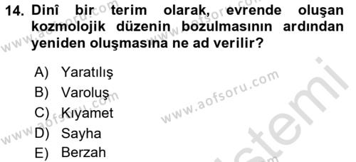 İslam İnanç Esasları Dersi 2022 - 2023 Yılı Yaz Okulu Sınavı 14. Soru