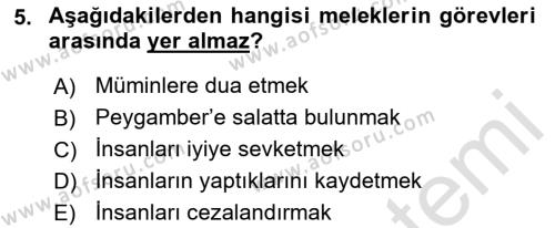 İslam İnanç Esasları Dersi 2022 - 2023 Yılı Yaz Okulu Sınavı 5. Soru