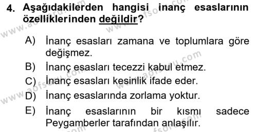 İslam İnanç Esasları Dersi 2023 - 2024 Yılı Yaz Okulu Sınavı 4. Soru