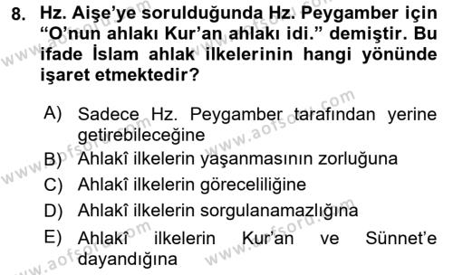 İslam İnanç Esasları Dersi 2024 - 2025 Yılı (Vize) Ara Sınavı 8. Soru