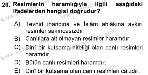 İslam İbadet Esasları Dersi 2020 - 2021 Yılı Yaz Okulu Sınavı 20. Soru