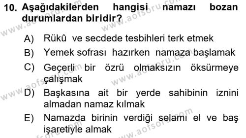 İslam İbadet Esasları Dersi 2021 - 2022 Yılı (Vize) Ara Sınavı 10. Soru