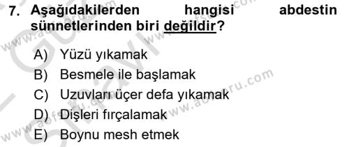 İslam İbadet Esasları Dersi 2021 - 2022 Yılı (Vize) Ara Sınavı 7. Soru