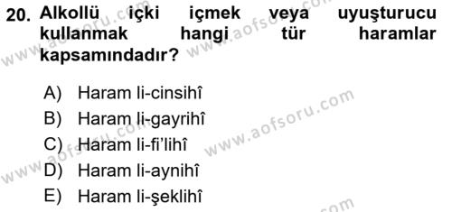 İslam İbadet Esasları Dersi 2021 - 2022 Yılı Yaz Okulu Sınavı 20. Soru