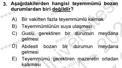 İslam İbadet Esasları Dersi 2021 - 2022 Yılı Yaz Okulu Sınavı 3. Soru