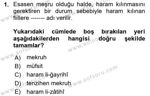 İslam İbadet Esasları Dersi 2022 - 2023 Yılı Yaz Okulu Sınavı 1. Soru