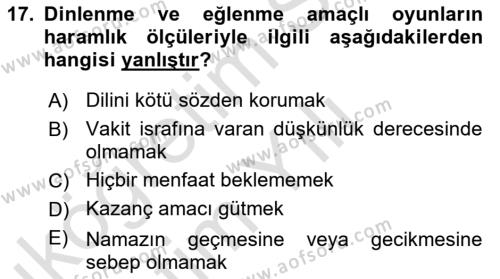 İslam İbadet Esasları Dersi 2022 - 2023 Yılı Yaz Okulu Sınavı 17. Soru