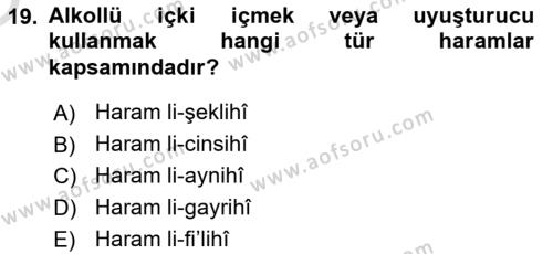 İslam İbadet Esasları Dersi 2022 - 2023 Yılı Yaz Okulu Sınavı 19. Soru