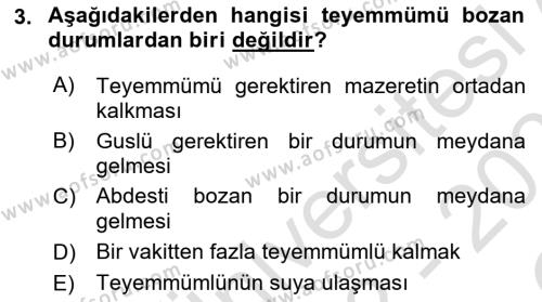 İslam İbadet Esasları Dersi 2022 - 2023 Yılı Yaz Okulu Sınavı 3. Soru