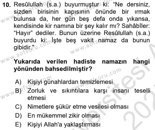 İslam İbadet Esasları Dersi 2024 - 2025 Yılı (Vize) Ara Sınavı 10. Soru