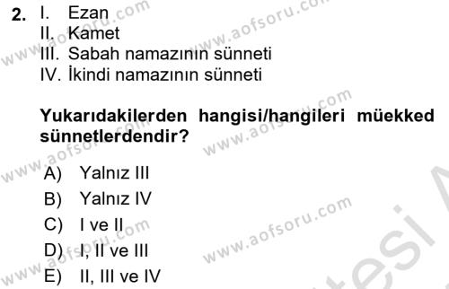 İslam İbadet Esasları Dersi 2024 - 2025 Yılı (Vize) Ara Sınavı 2. Soru