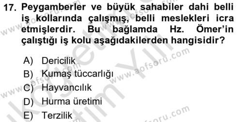 İslam Ahlak Esasları Dersi 2020 - 2021 Yılı Yaz Okulu Sınavı 17. Soru