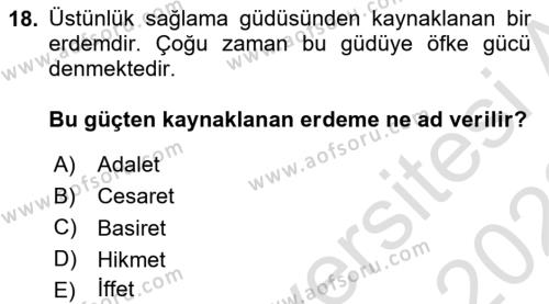 İslam Ahlak Esasları Dersi 2021 - 2022 Yılı (Vize) Ara Sınavı 18. Soru