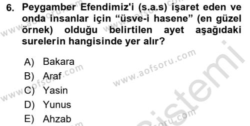 İslam Ahlak Esasları Dersi 2021 - 2022 Yılı (Vize) Ara Sınavı 6. Soru