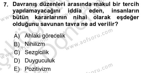 İslam Ahlak Esasları Dersi 2021 - 2022 Yılı (Vize) Ara Sınavı 7. Soru