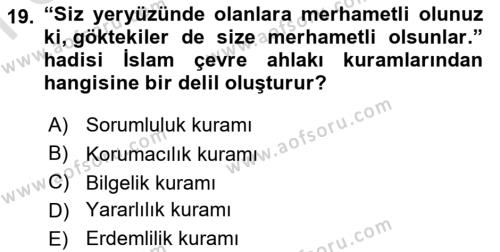 İslam Ahlak Esasları Dersi 2021 - 2022 Yılı (Final) Dönem Sonu Sınavı 19. Soru