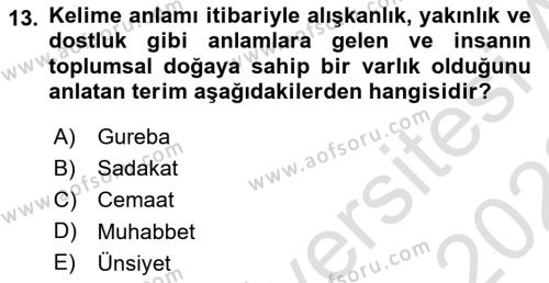 İslam Ahlak Esasları Dersi 2022 - 2023 Yılı (Final) Dönem Sonu Sınavı 13. Soru