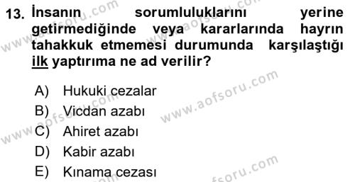 İslam Ahlak Esasları Dersi 2023 - 2024 Yılı (Vize) Ara Sınavı 13. Soru