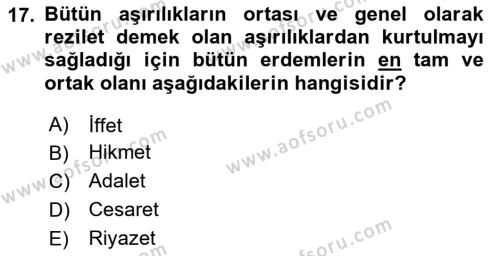 İslam Ahlak Esasları Dersi 2024 - 2025 Yılı (Vize) Ara Sınavı 17. Soru