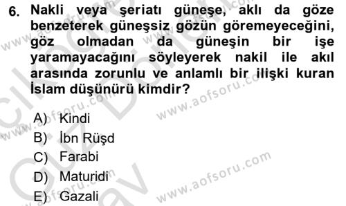 İslam Ahlak Esasları Dersi 2024 - 2025 Yılı (Vize) Ara Sınavı 6. Soru